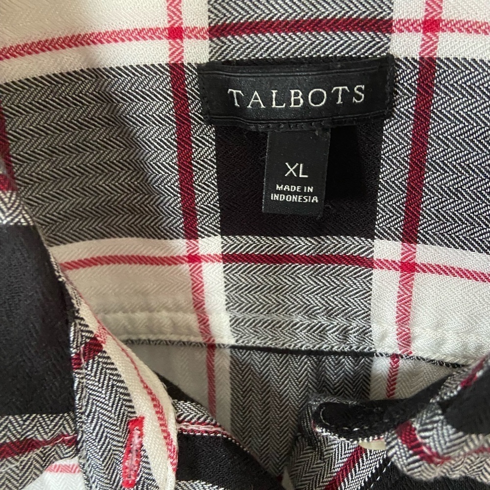 Talbots Xl Snowflake Plaid Button Down Shirt, Bla… - image 4